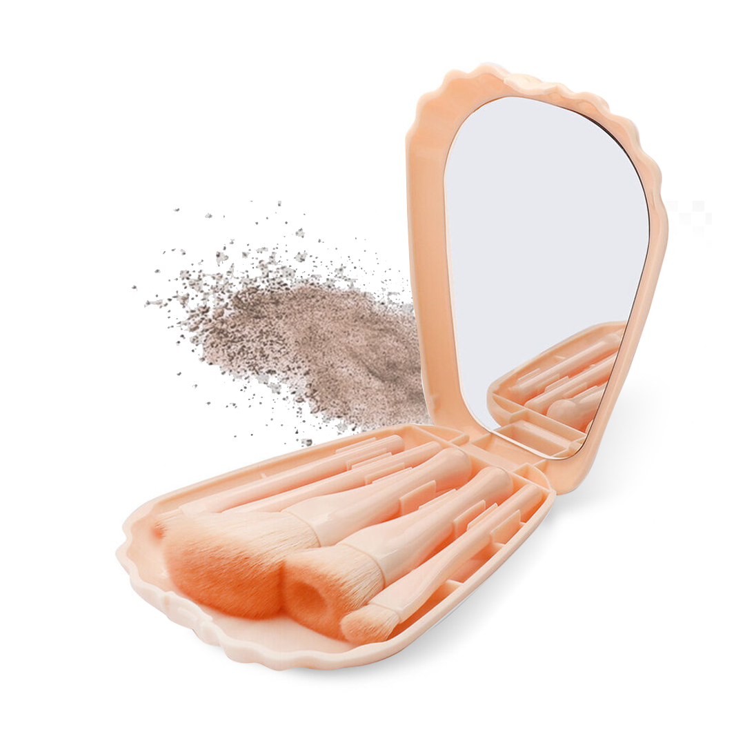 5 Pieces Portable Shell Mirror and Brush Set