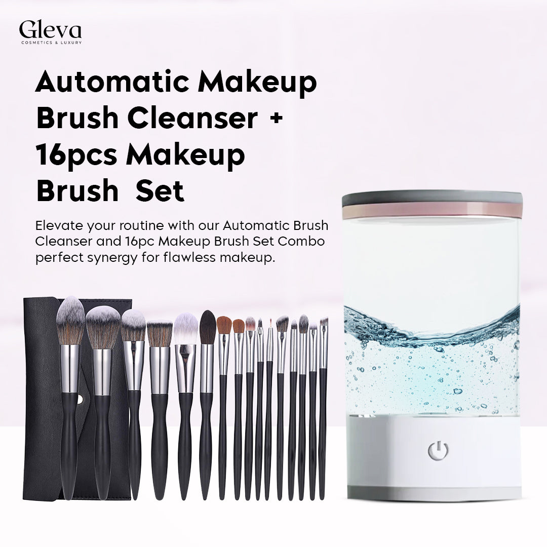 Automatic Makeup Brush Cleaner + 16 Pieces Makeup Brush Set