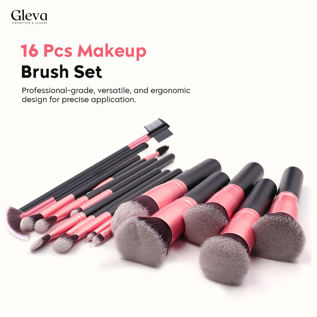 Synthetic Makeup Brushes 16 pcs Kit With Pouch (Purple)