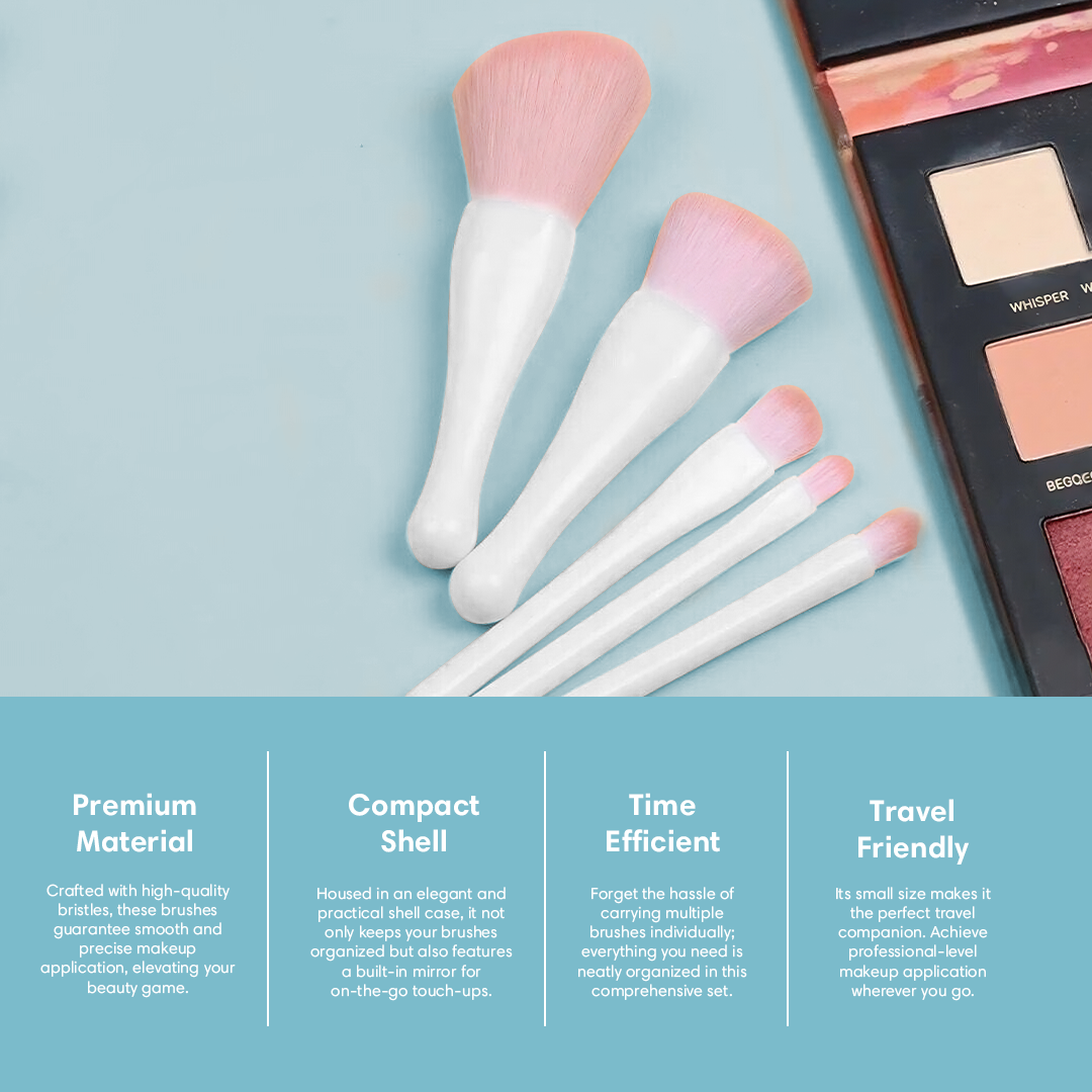 5 Pieces Portable Shell Mirror and Brush Set