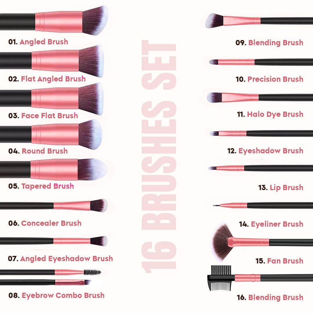 Synthetic Makeup Brushes 16 pcs Kit With Pouch (Purple)