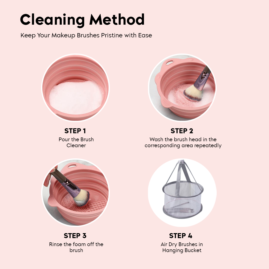 Foldable Silicone Makeup Brush Cleaner with folding drying net