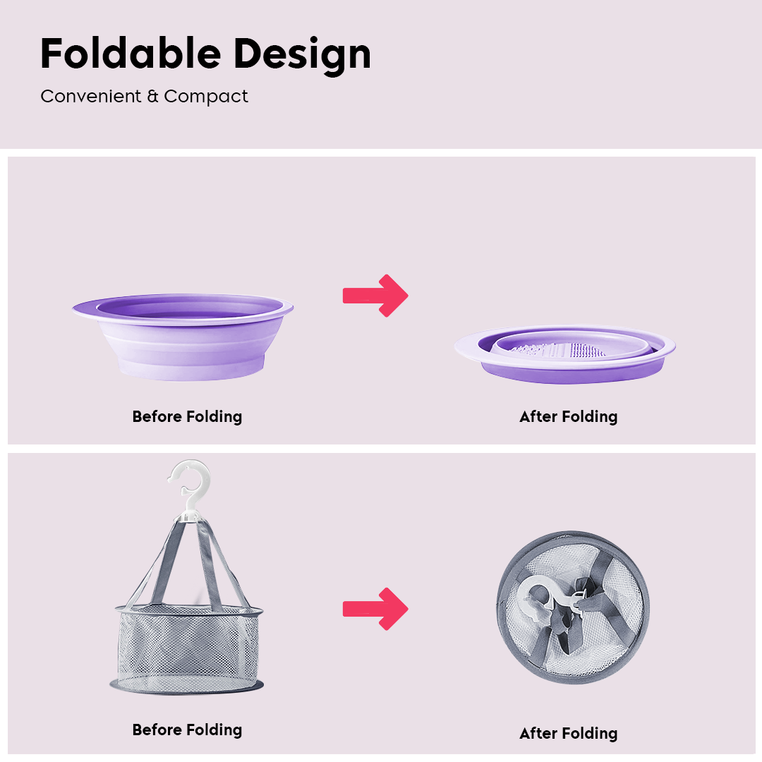 Foldable Brush Cleaning Bowl + Mesh Bucket Color Variants