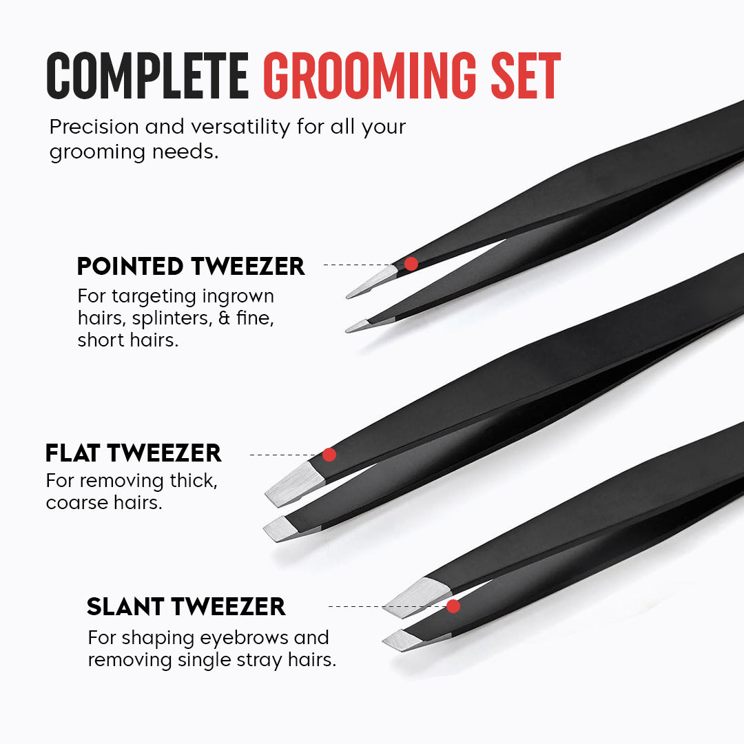 3 Pcs Tweezer Set Black