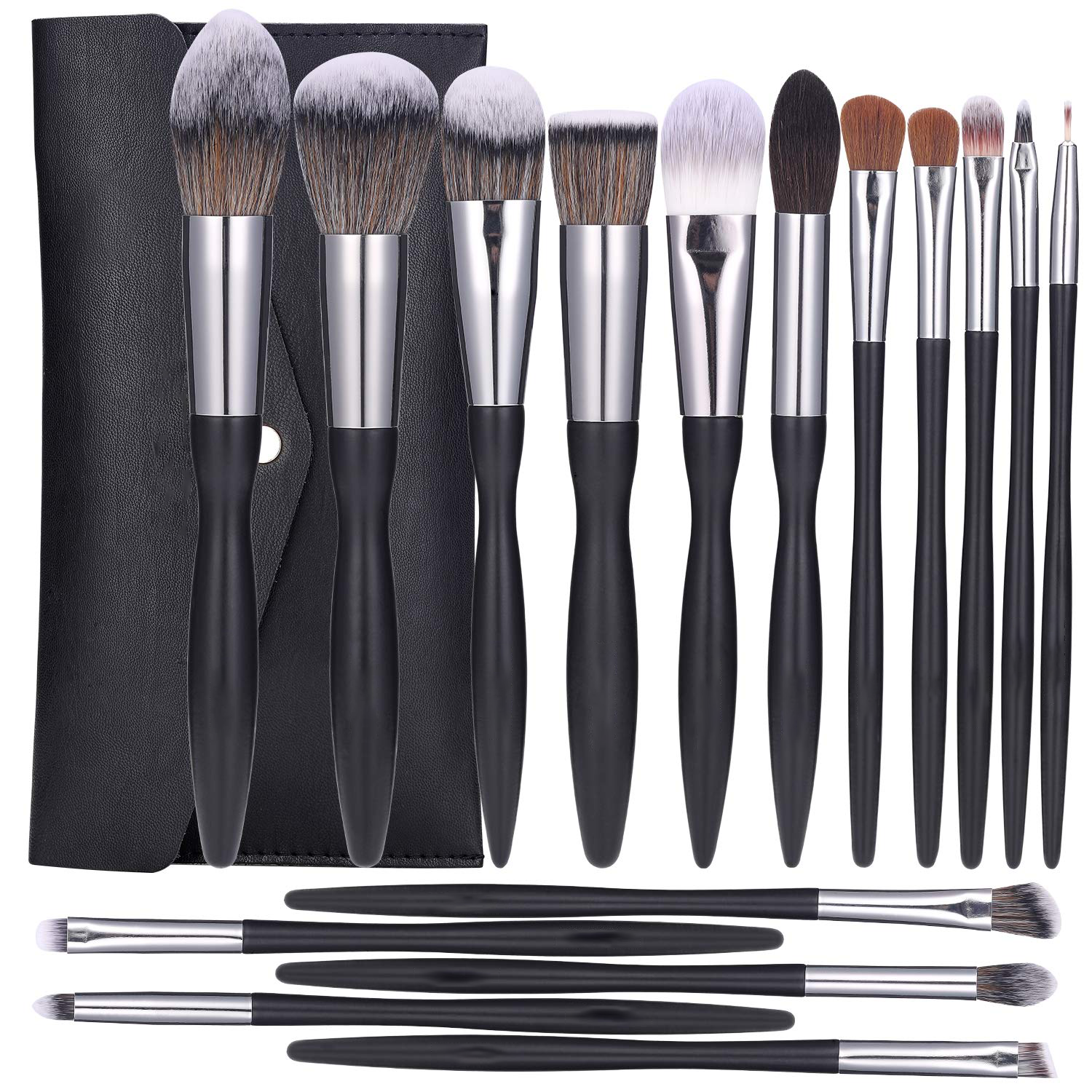 Synthetic Makeup Brush 16pcs Set with Kit (Black)