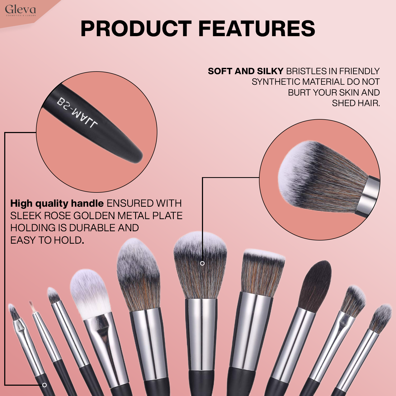 Synthetic Makeup Brush 16pcs Set with Kit (Black)