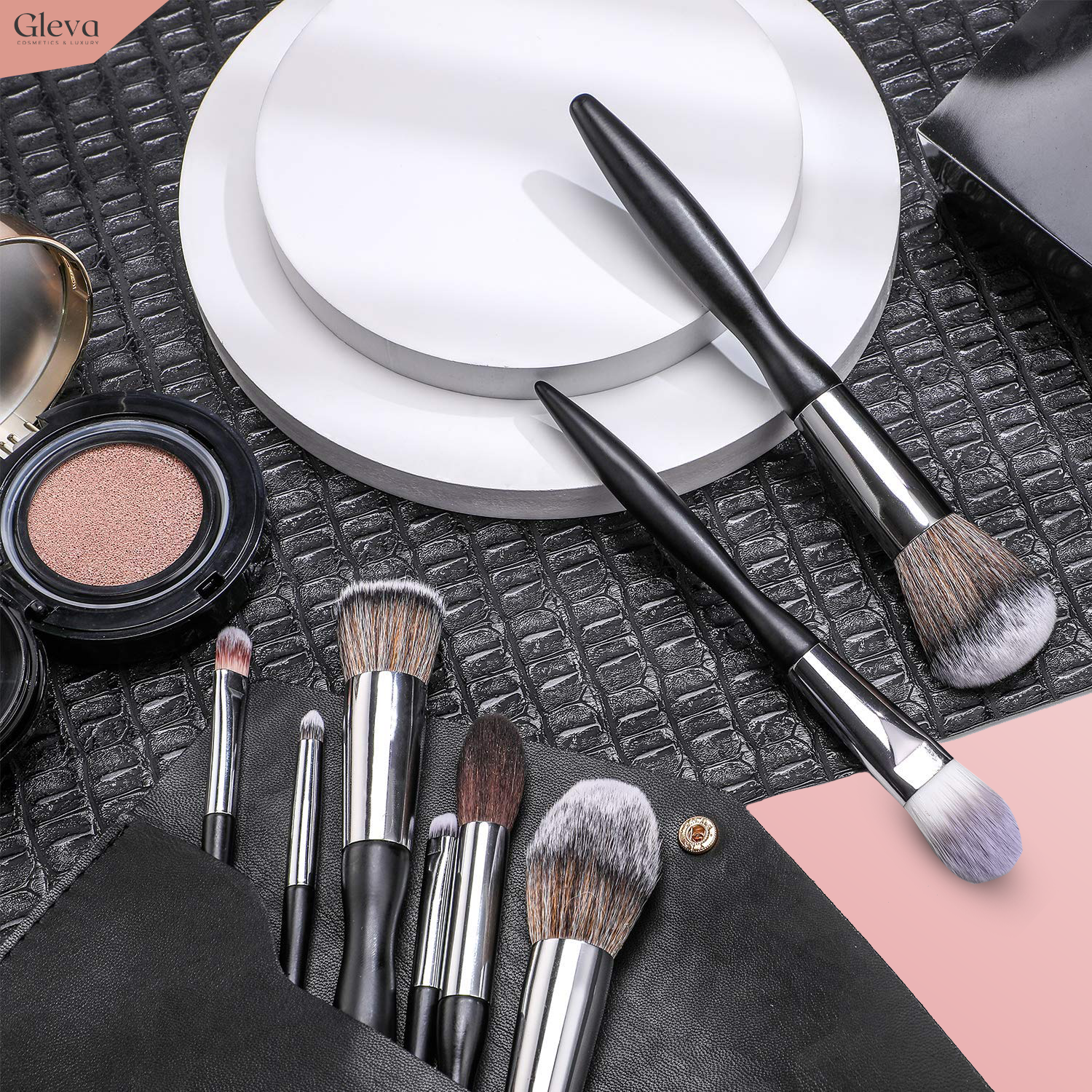 Synthetic Makeup Brush 16pcs Set with Kit (Black)