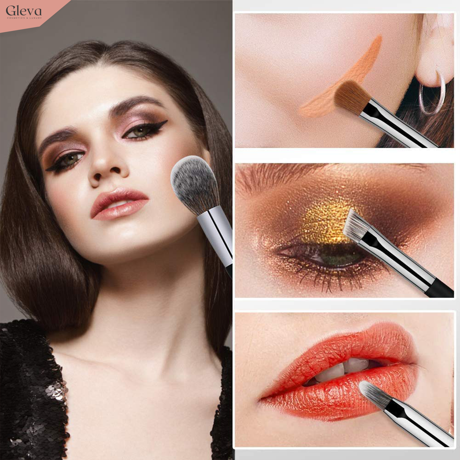 Synthetic Makeup Brush 16pcs Set with Kit (Black)