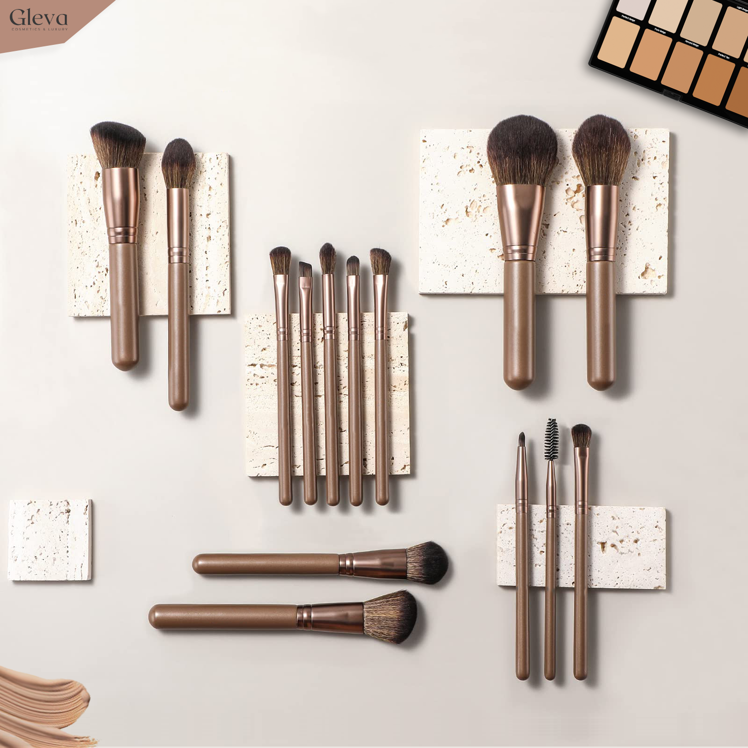 Synthetic Makeup 14 Pcs Brush Set (Coffee Brown)