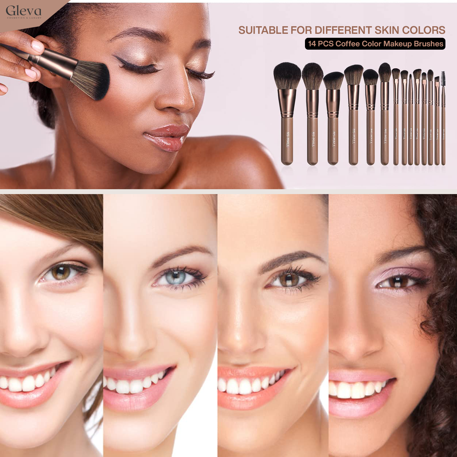Synthetic Makeup 14 Pcs Brush Set (Coffee Brown)