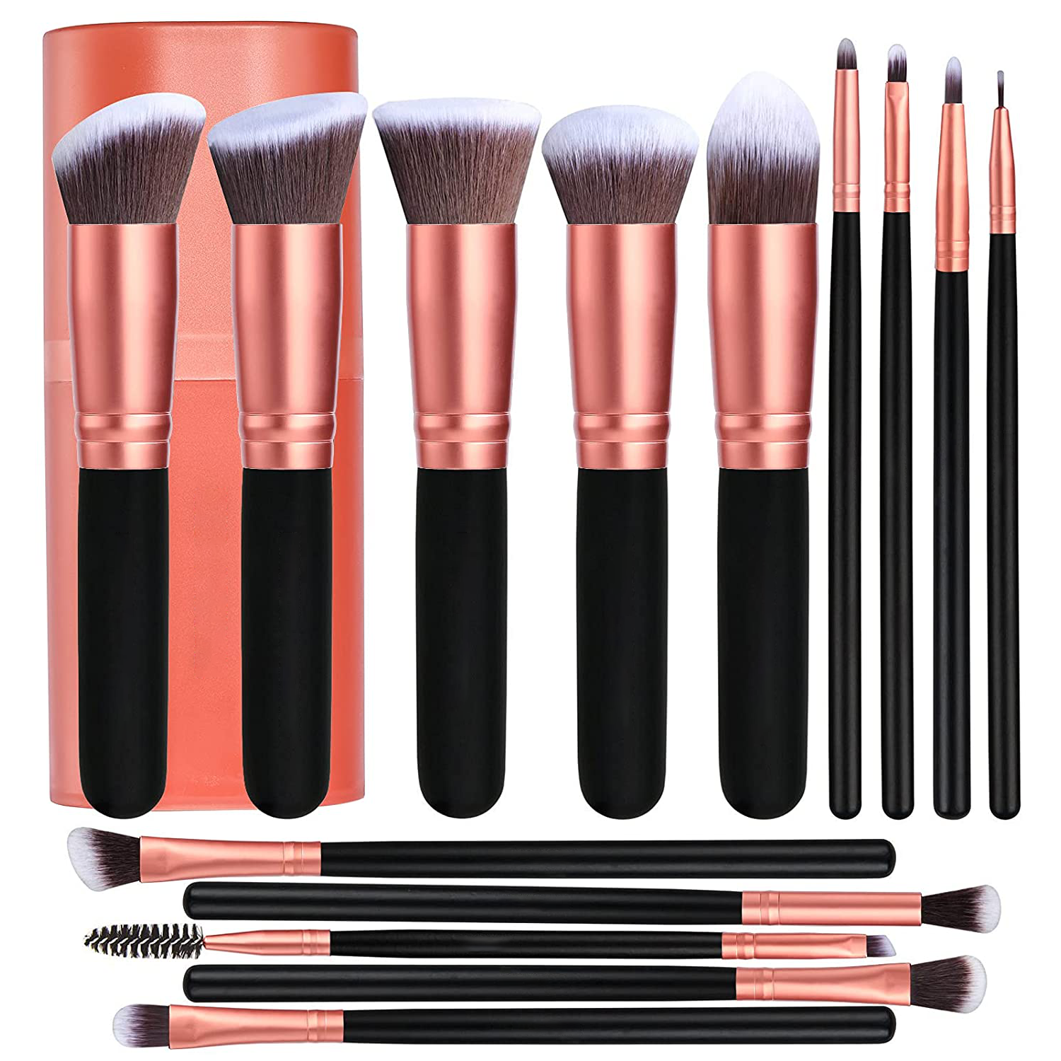 Synthetic Makeup Brushes 14 Pcs Set (Rose Gold)