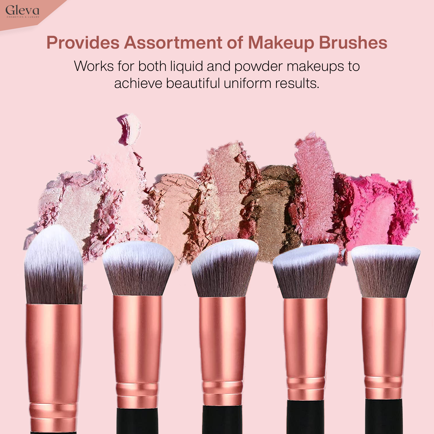 Synthetic Makeup Brushes 14 Pcs Set (Rose Gold)