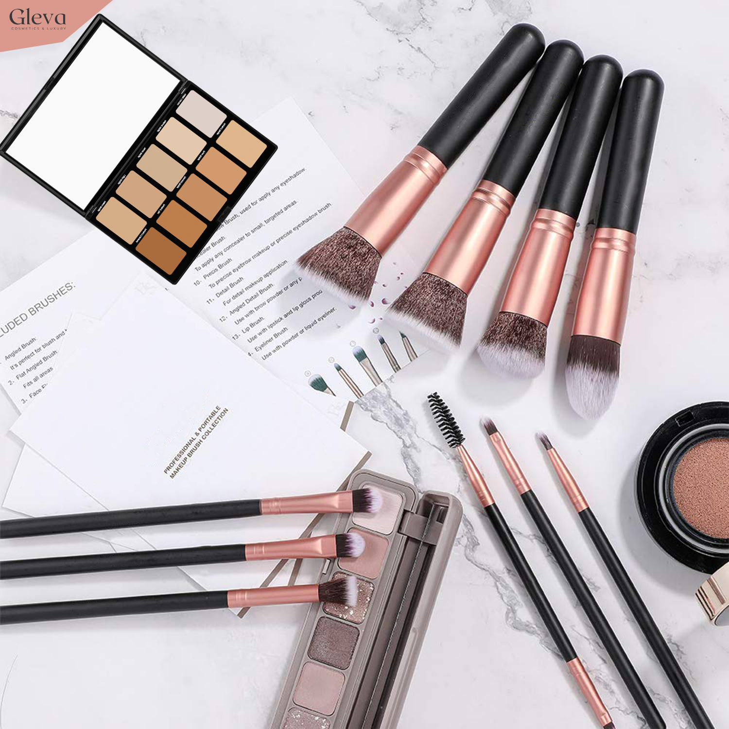 Synthetic Makeup Brushes 14 Pcs Set (Rose Gold)