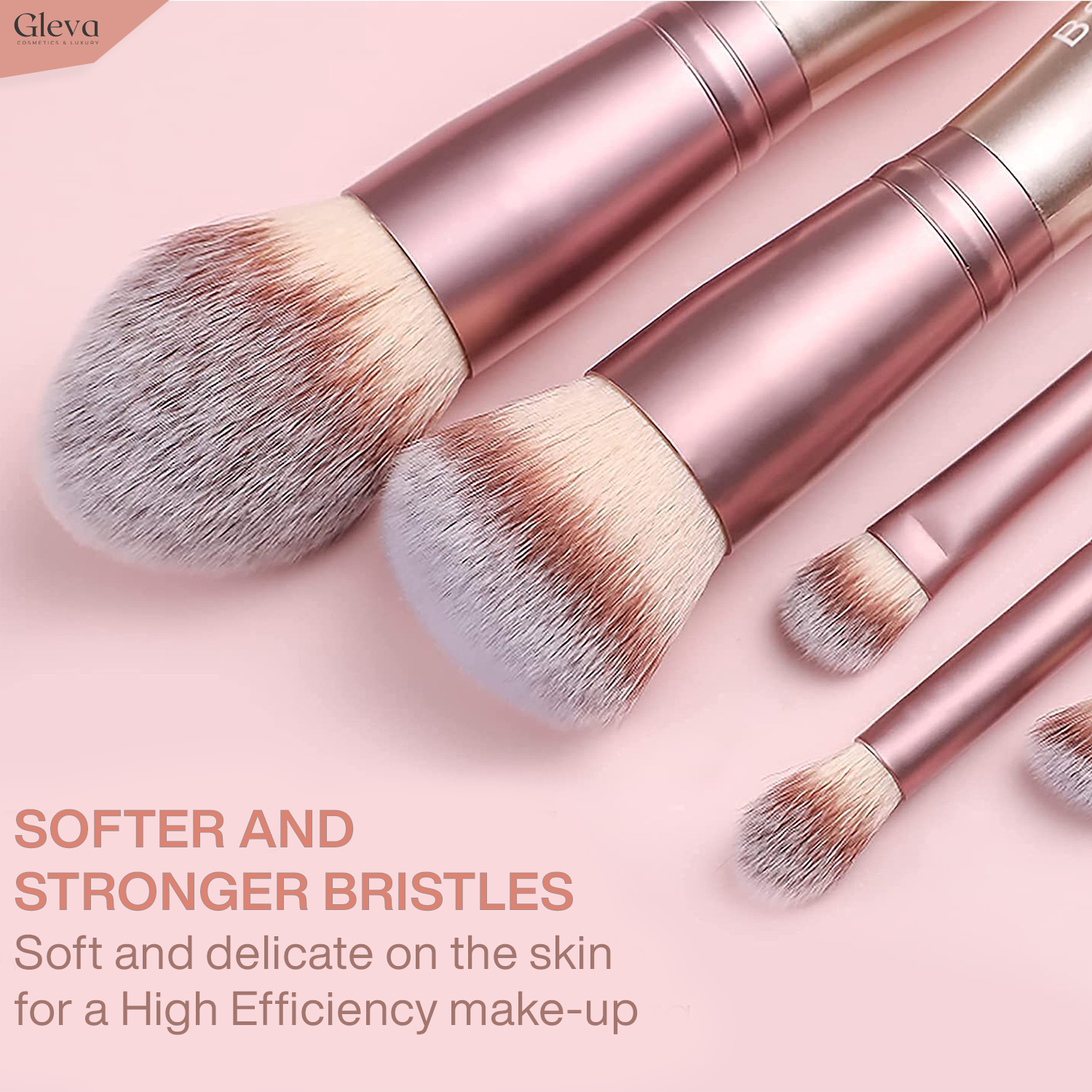 Synthetic Makeup Brushes Stand Up 14 Pcs Set (Rose)