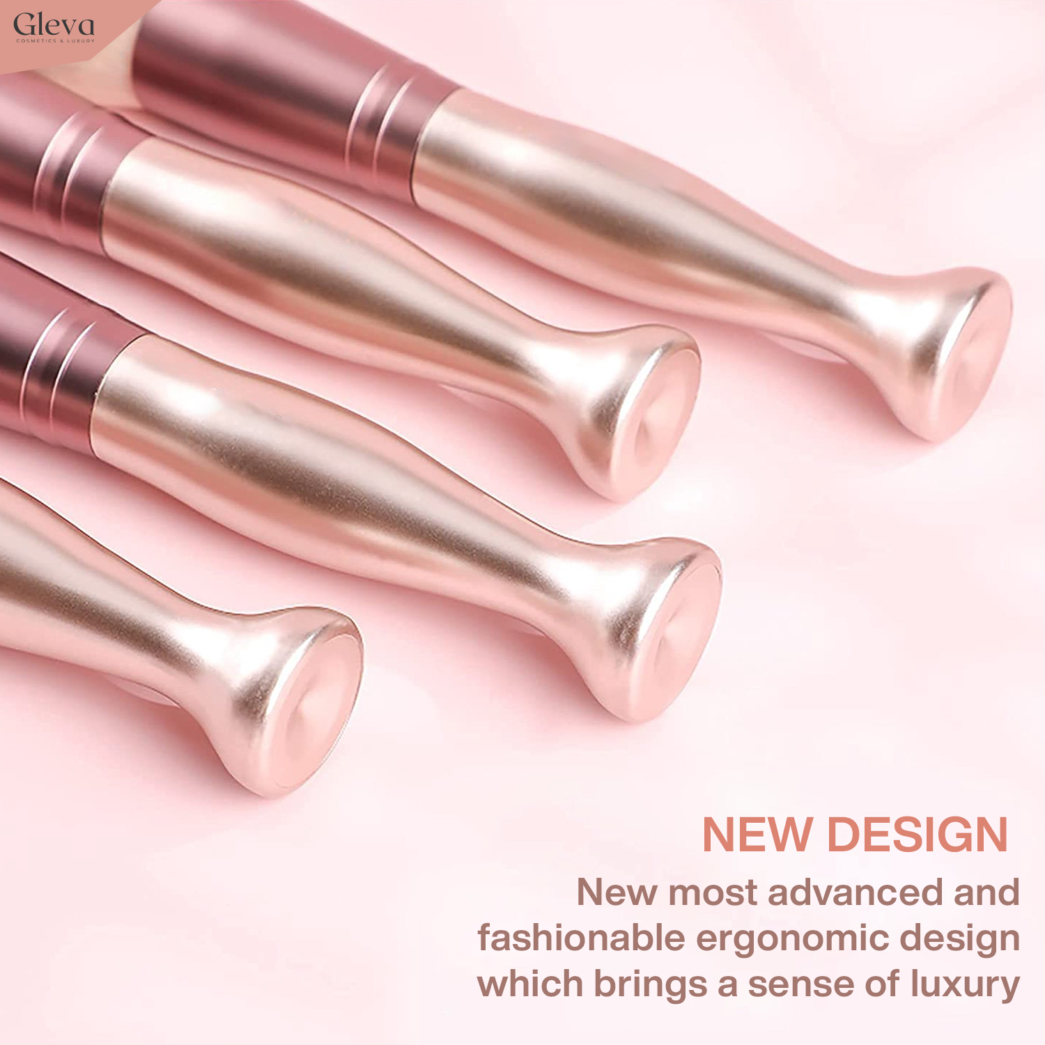 Synthetic Makeup Brushes Stand Up 14 Pcs Set (Rose)