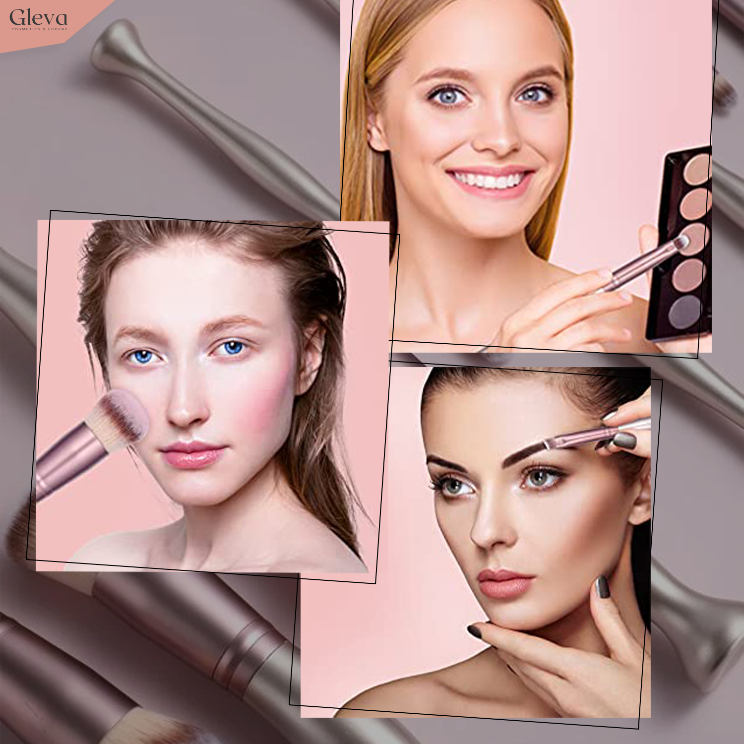 Synthetic Makeup Brushes Stand Up 14 Pcs Set (Rose)