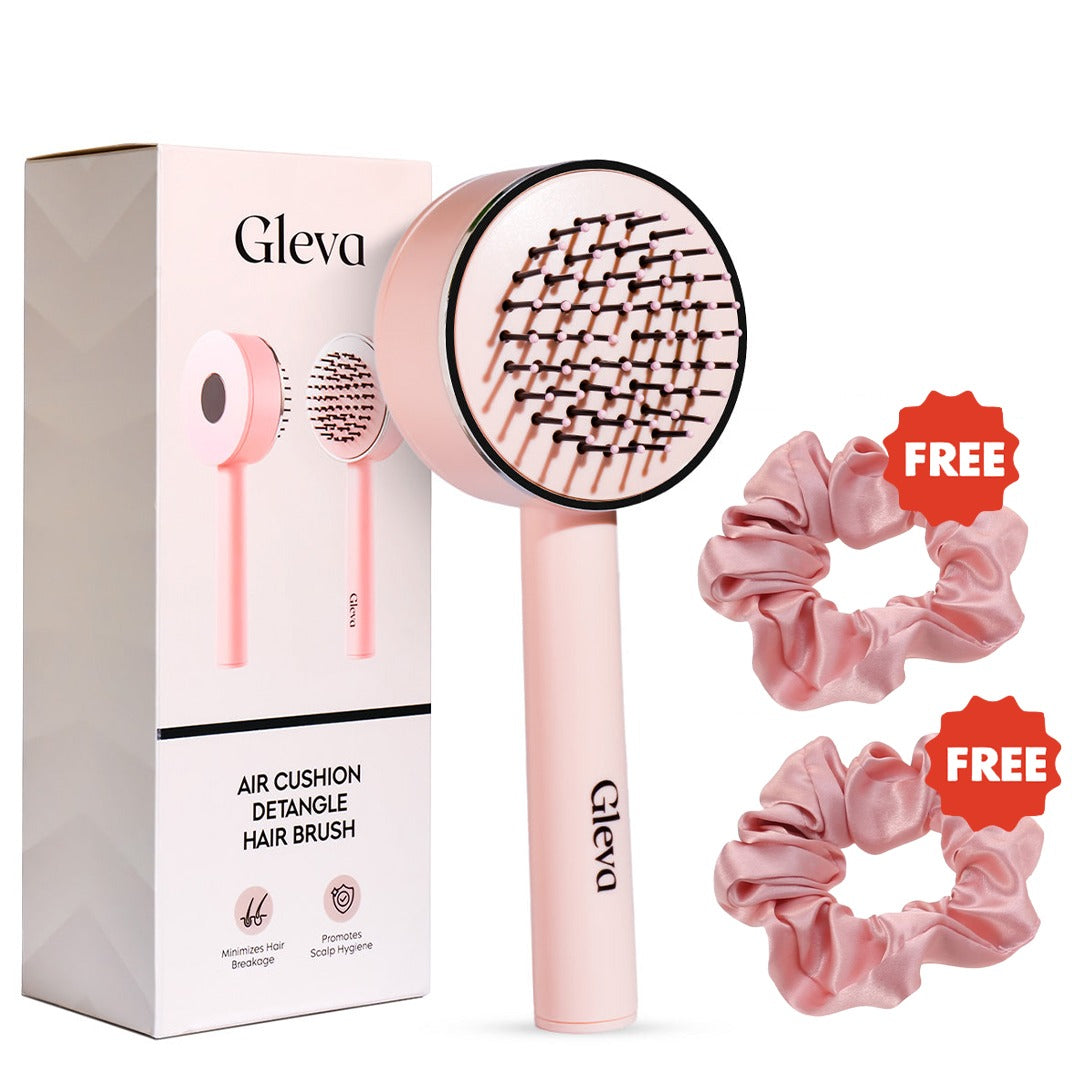 Cushion Self Cleaning Brush With Free Scrunchies