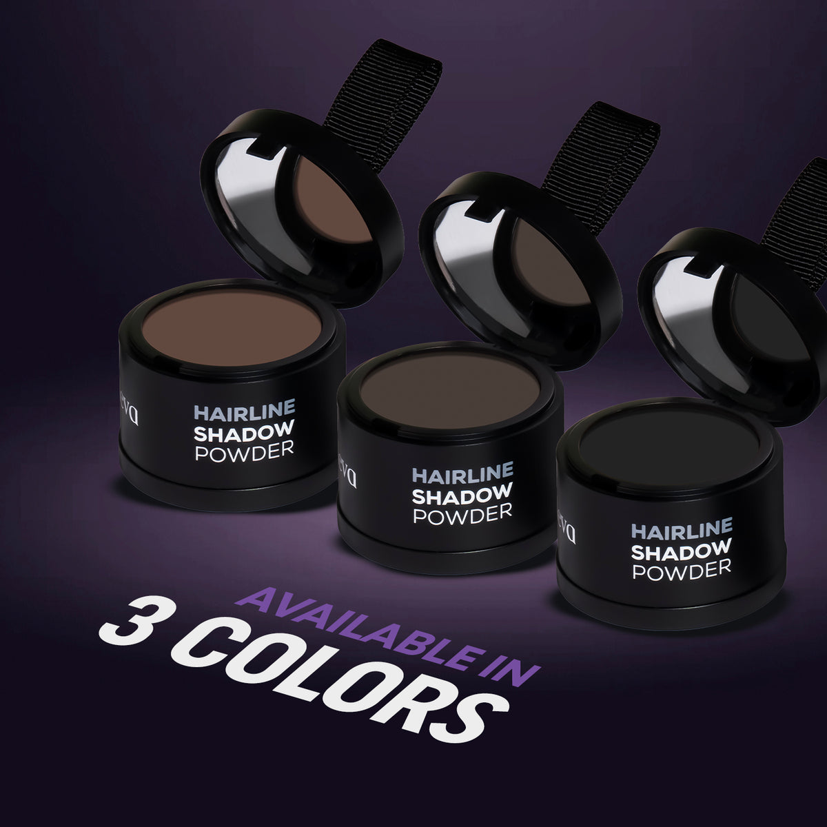 Three open compacts, a mirror in each lid