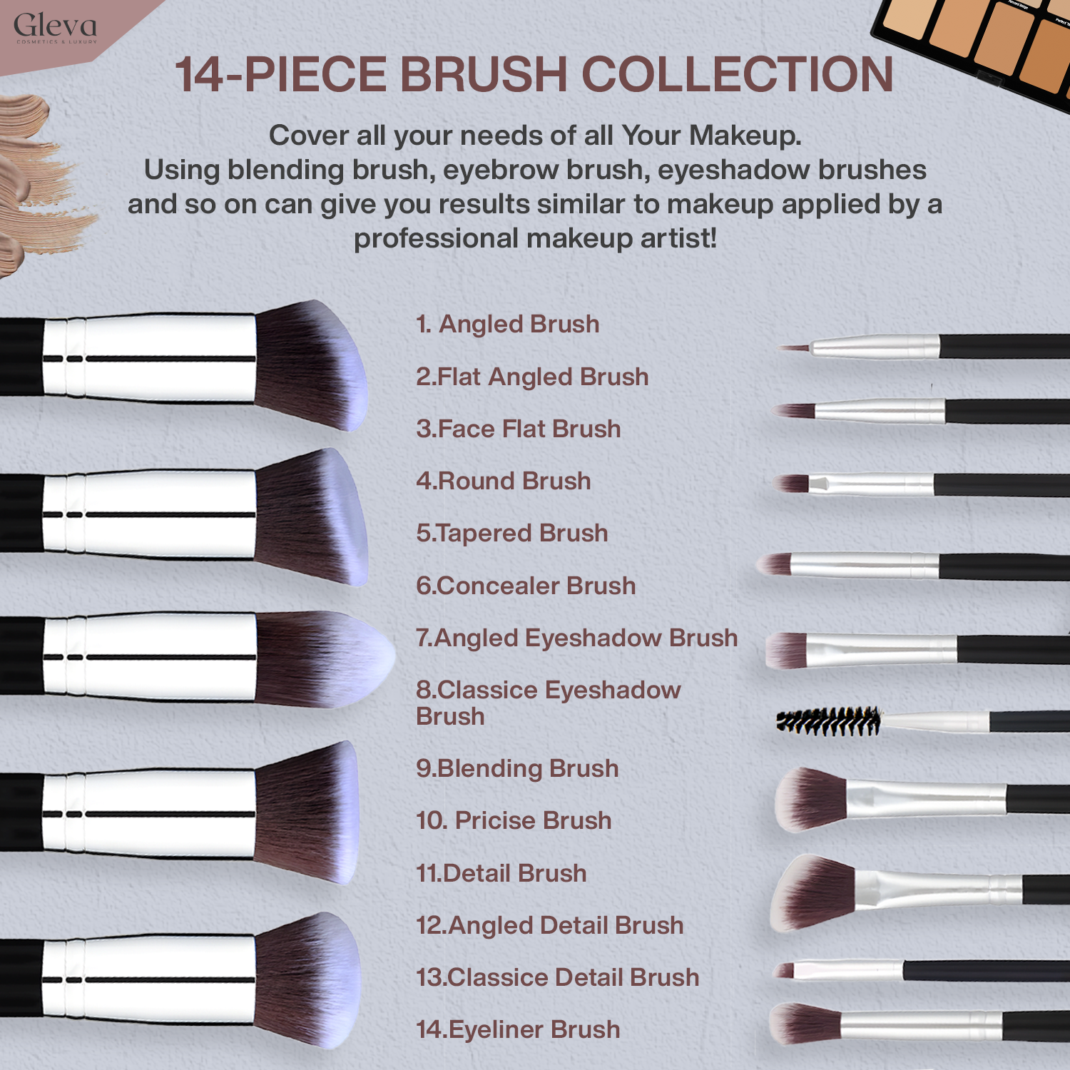 14 Pcs Synthetic Brush Set