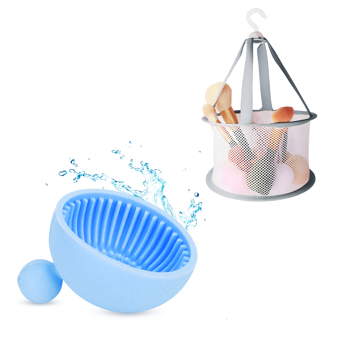 Cosmetic Brush Cleaner Bowl With Folding Drying Net