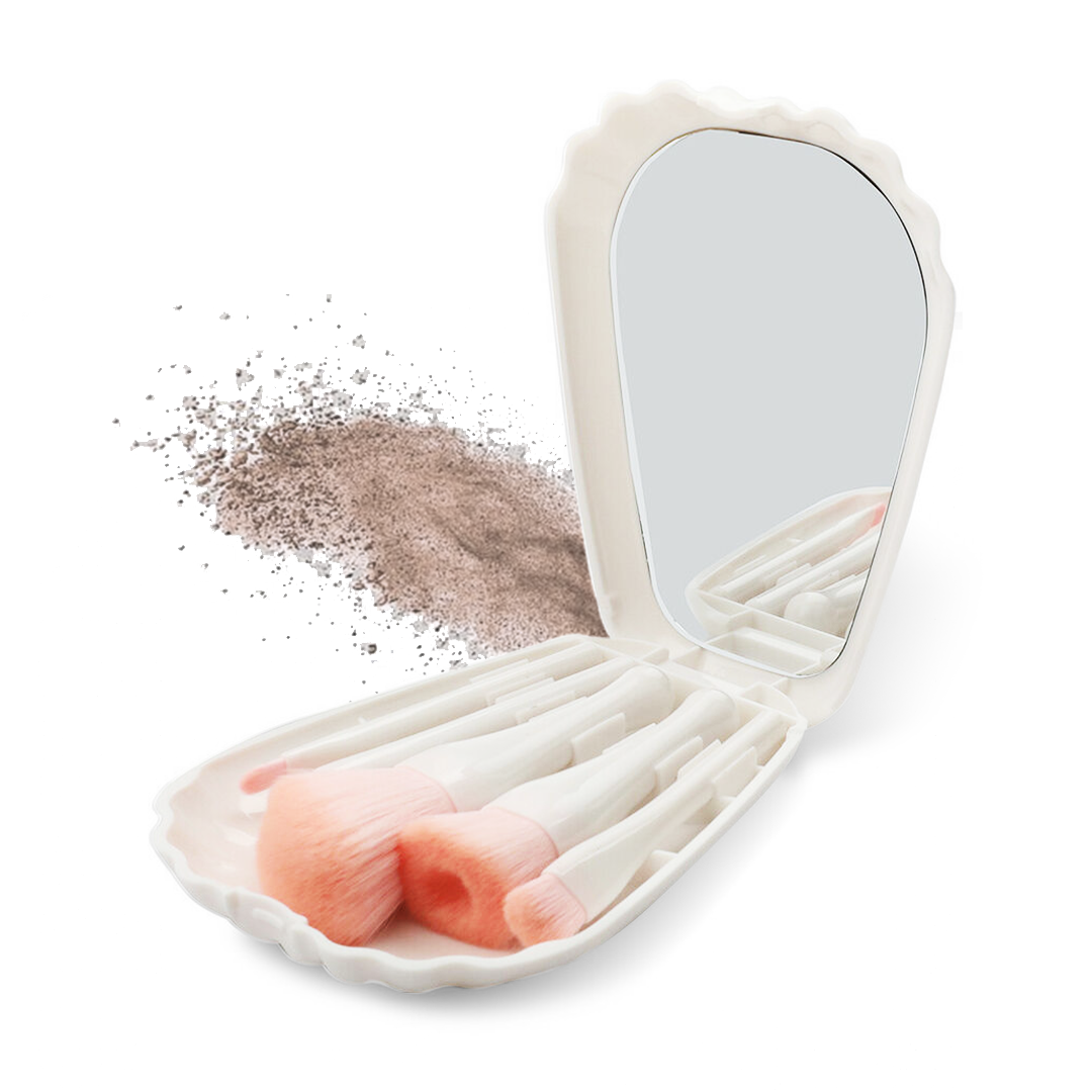 5 Pieces Portable Shell Mirror and Brush Set