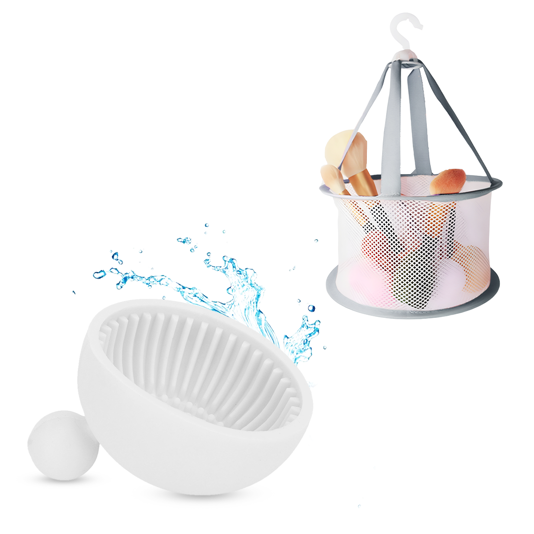 Cosmetic Brush Cleaner Bowl With Folding Drying Net