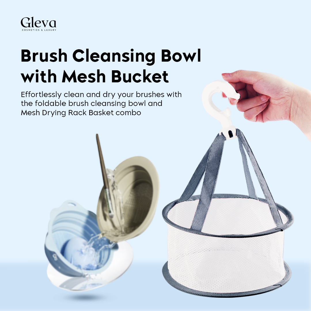 Foldable Silicone Makeup Brush Cleaner with folding drying net