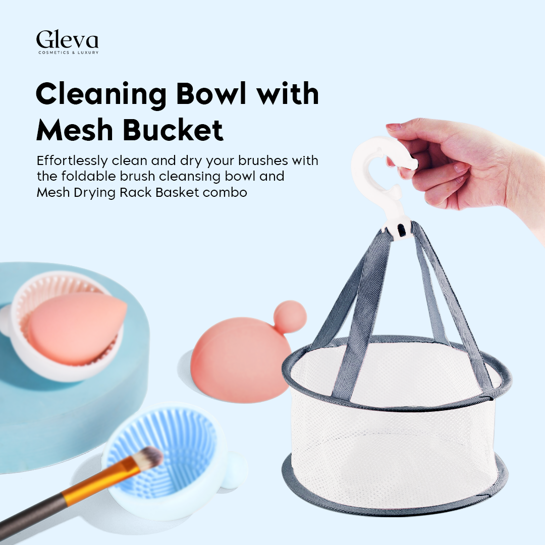 Cosmetic Brush Cleaner Bowl With Folding Drying Net