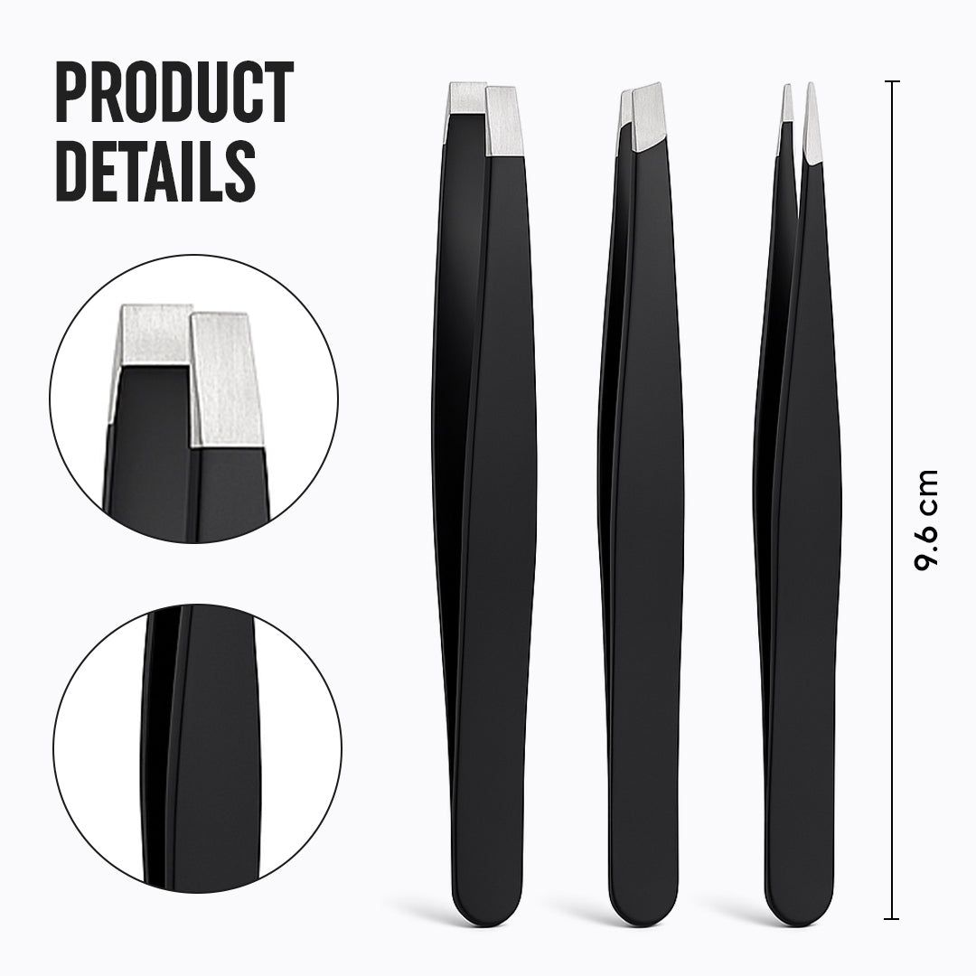 3 Pcs Tweezer Set Black