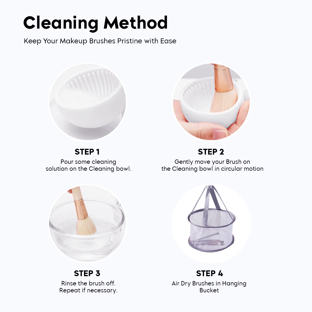 Cosmetic Brush Cleaner Bowl With Folding Drying Net