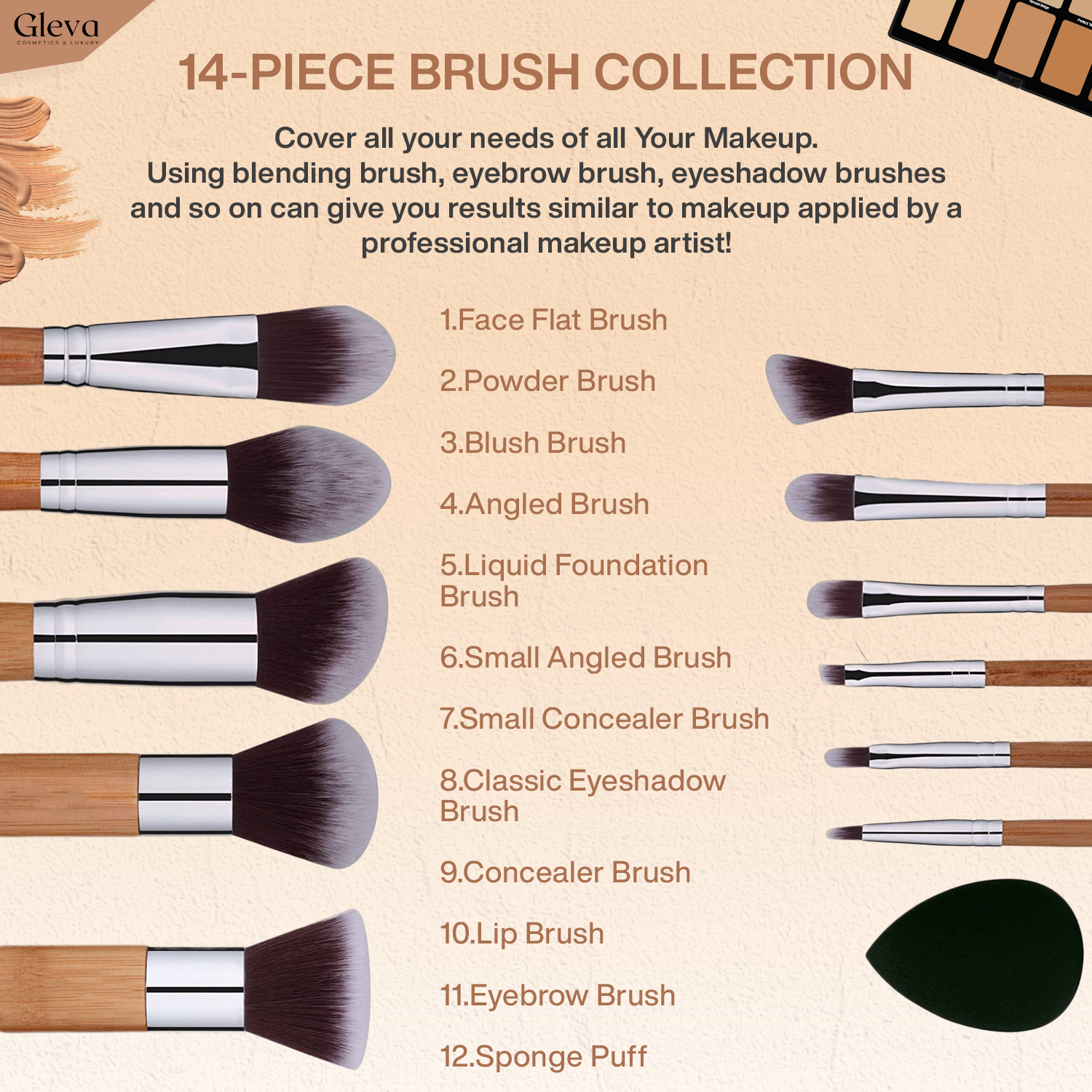 Bamboo Synthetic Kabuki Brush Set 11pcs