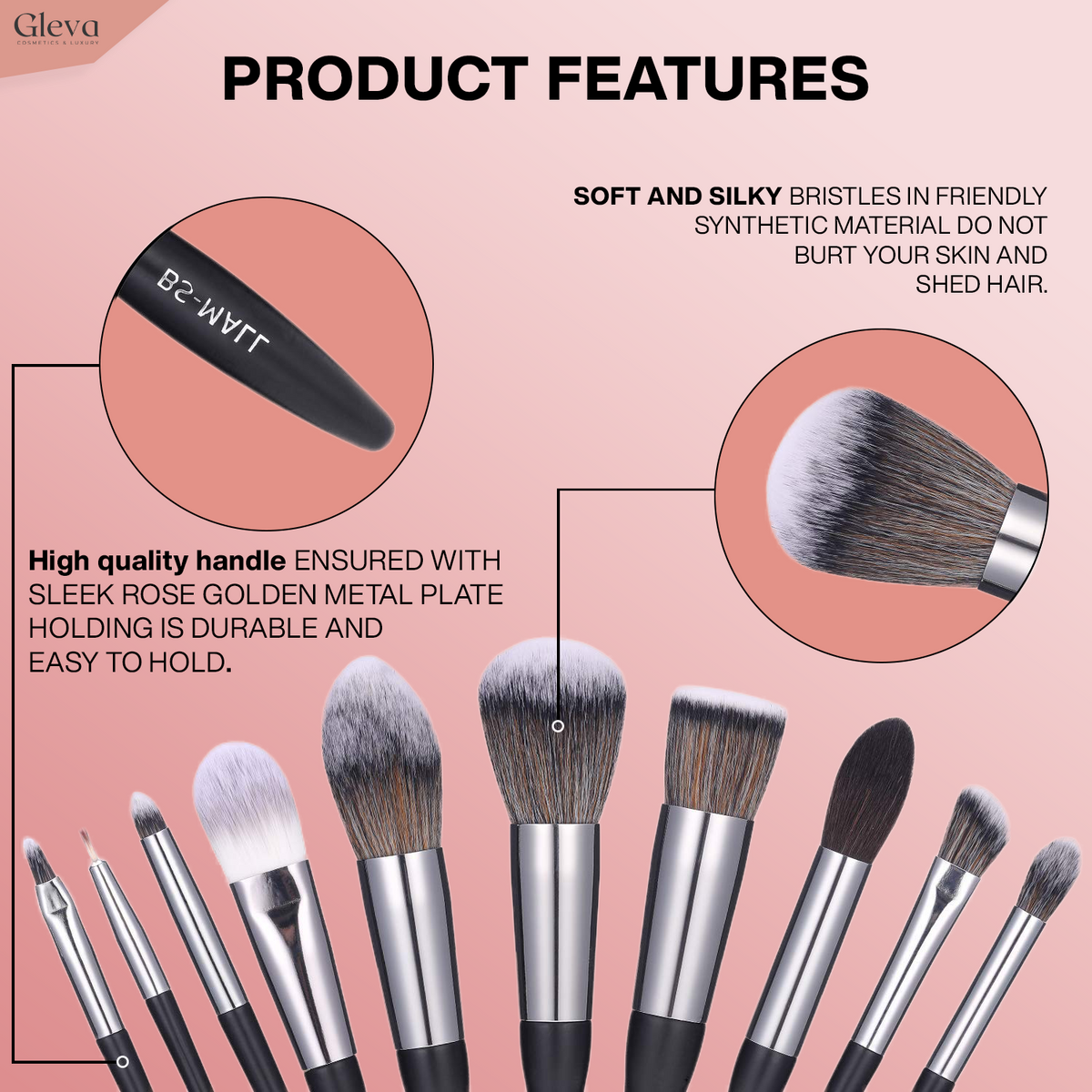 Synthetic Makeup Brush 16pcs Set with Kit (Black)
