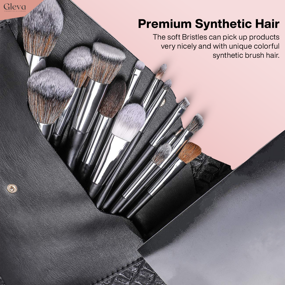 Synthetic Makeup Brush 16pcs Set with Kit (Black)