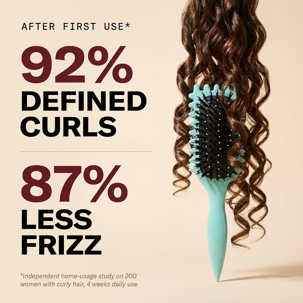 The Curl Defining Hair Brush beside long defined curls