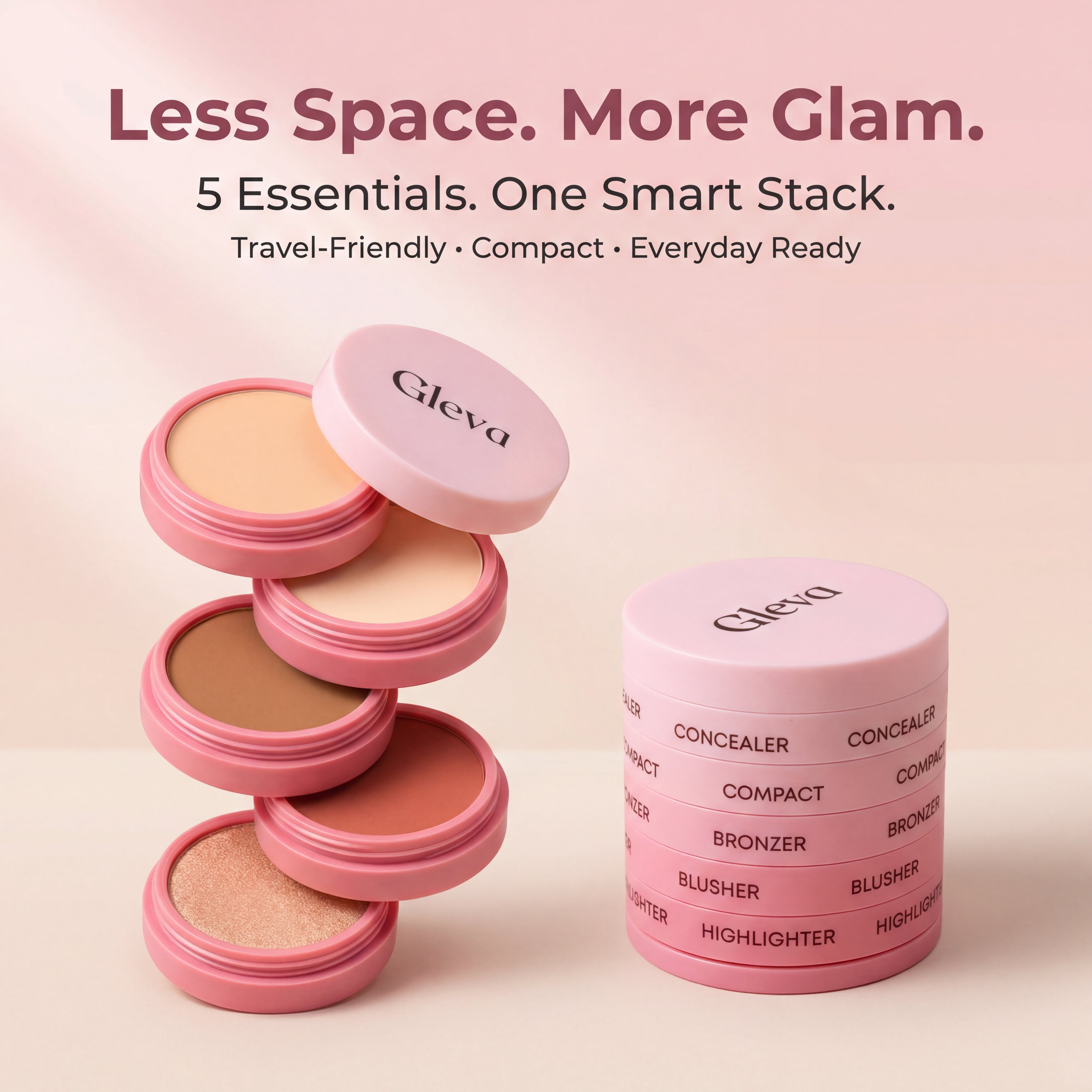 5-in-1 Makeup Stack- Concealer, Compact, Bronzer, Blusher, Highlighter